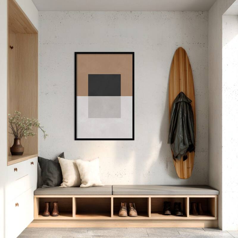 Amanti Art Framed Fabric Pinboard Black and Brown Blocks by Vitor Costa Printed Bulletin Board