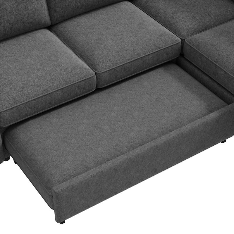 129.5" Sectional Sleeper Sofa with Pull-Out Bed Modern L-Shape Couch Bed with USB Charging Port