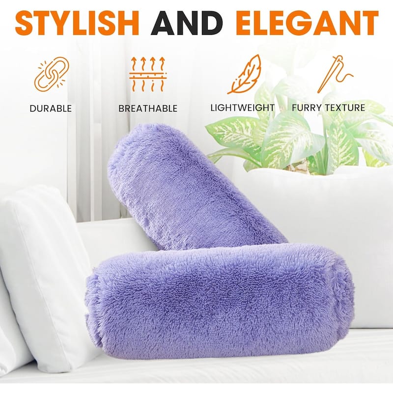 Cheer Collection 8" x 24" Set of 2 Shaggy Long Hair Bolster Pillows