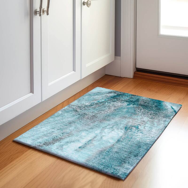 Premium Washable Super Soft Modern Abstract Mayfield Rug - Teal - 1' 8" x 2' 6" - Rectangle