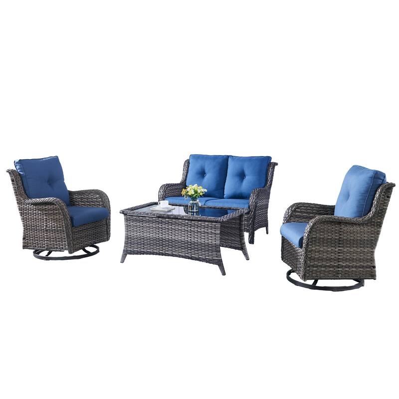 Pocassy 4 Pieces Outdoor 4 Inch Sofa Swivel Chairs Table