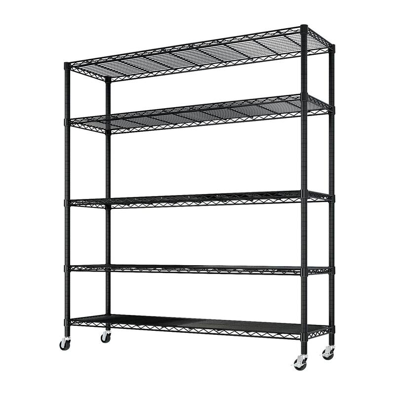 5-Tier Black Steel Wire Adjustable Height Storage Shelves Rack for Tools and Equipment - 59.06” x 17.72” x 74.02" (L x W x H)