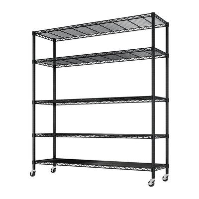 5-Tier Black Steel Wire Adjustable Height Storage Shelves Rack for Tools and Equipment - 59.06” x 17.72” x 74.02" (L x W x H)