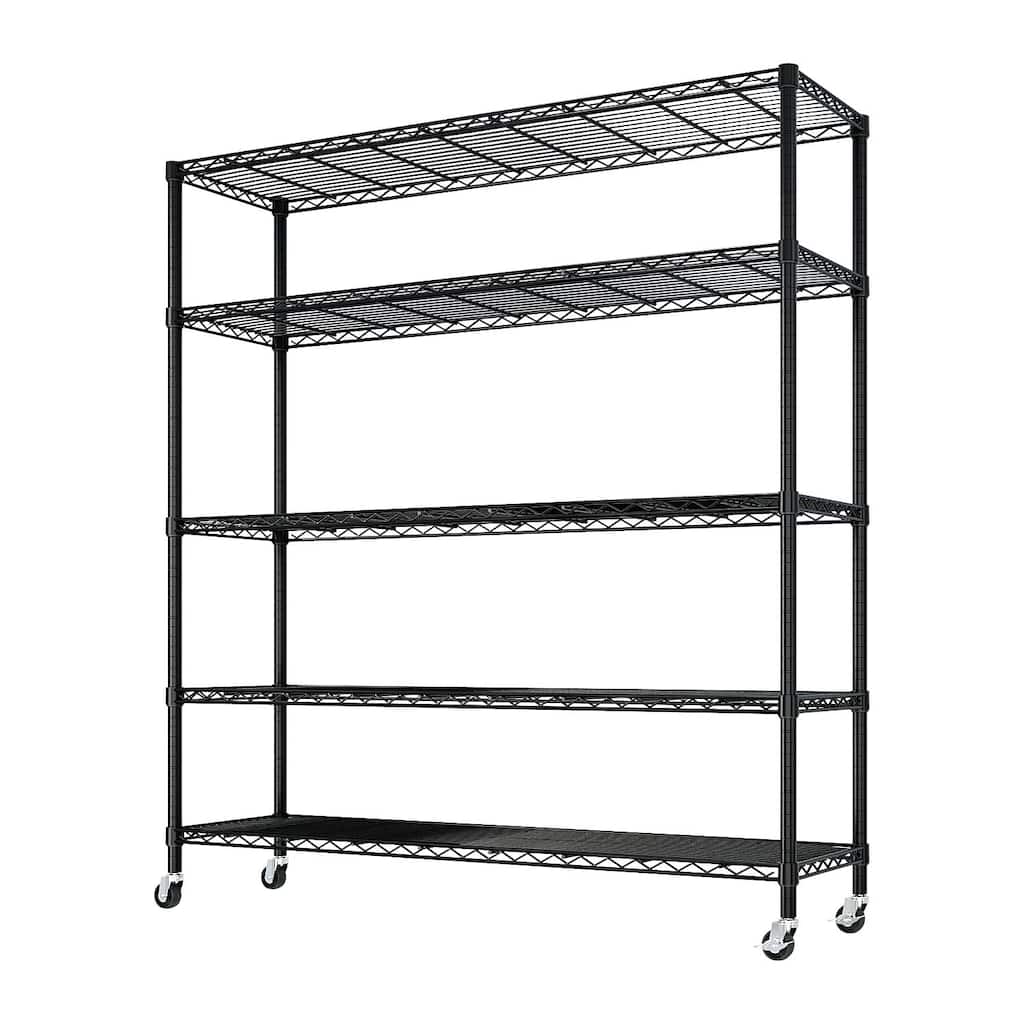 5-Tier Black Steel Wire Adjustable Height Storage Shelves Rack for Tools and Equipment - 59.06” x 17.72” x 74.02" (L x W x H)