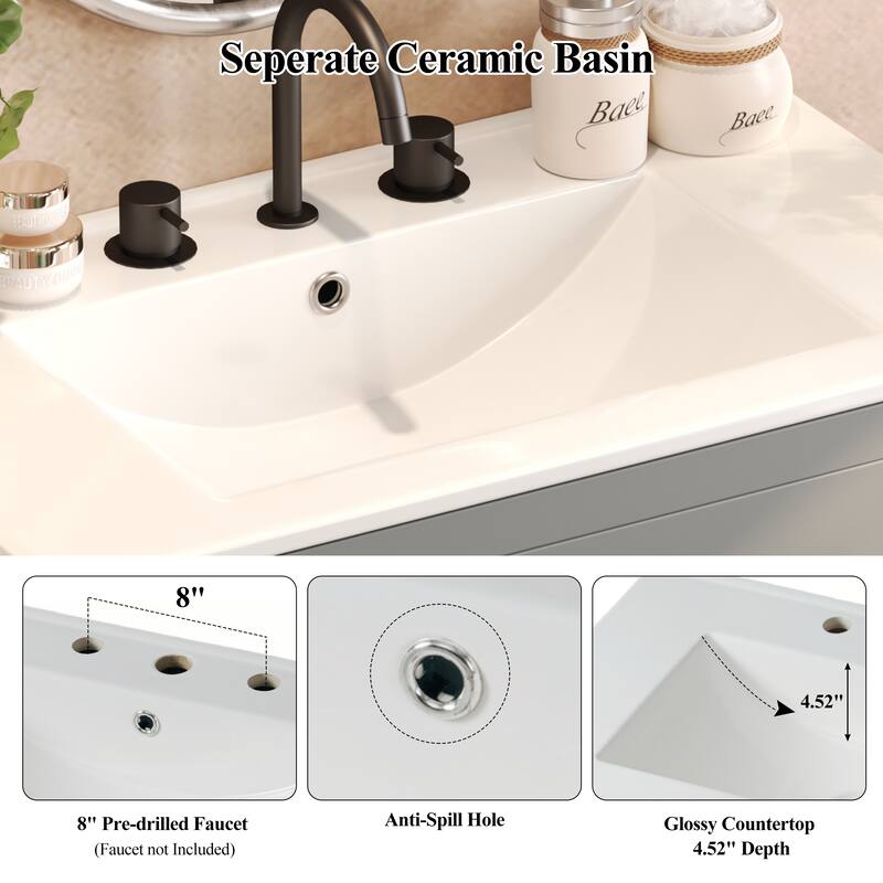 Minimalist Bathroom Cabinet Storage Vanity with 2 Lager Drawers