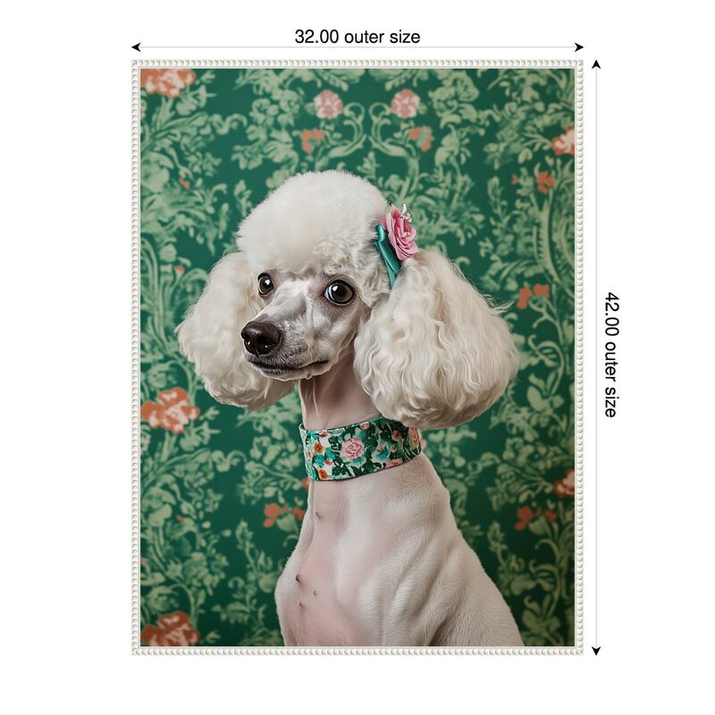 The Floral Adorned Poodle by Mowzu Framed Canvas Wall Art - 32 x 42 in