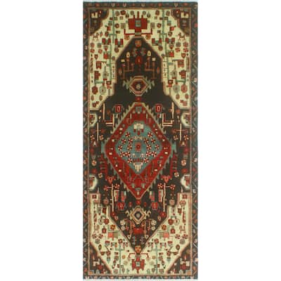 Fine Vintage Distressed Behruz Charcoal/Ivory Runner - 3'3" x 8'4"