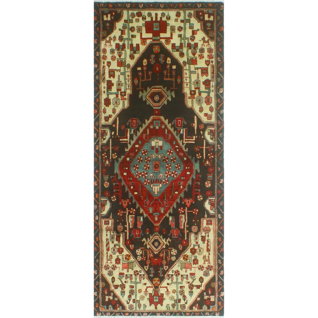 Fine Vintage Distressed Behruz Charcoal/Ivory Runner - 3'3" x 8'4"