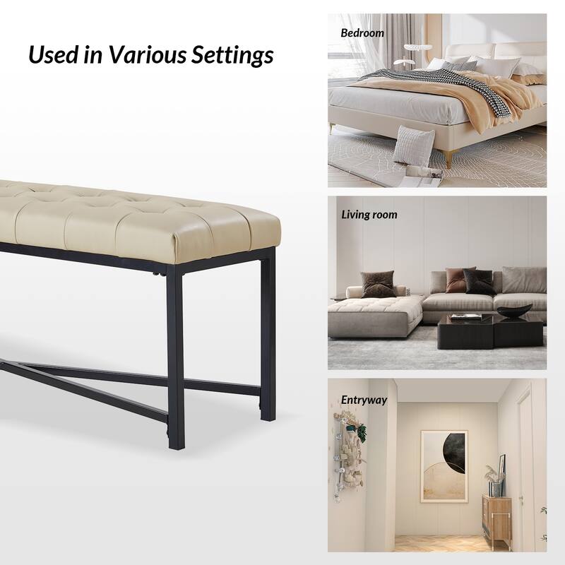 Eberhard Modern 50.5" Genuine Leather Upholstered Bench with Metal Legs by HULALA HOME