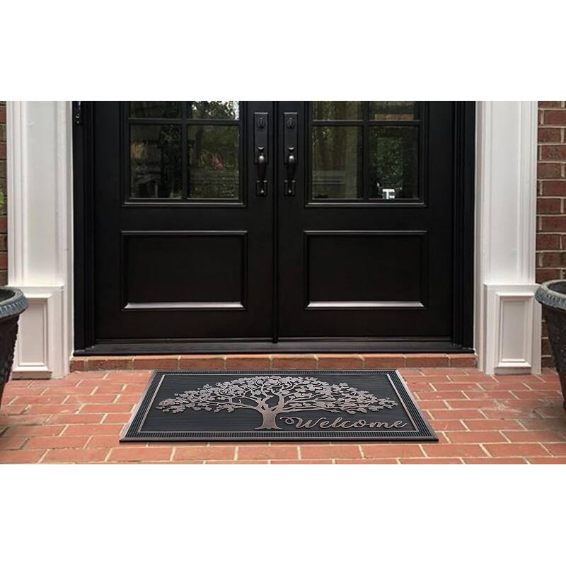 A1HC 100% Rubber Front Door Mat, All Season Large Size, Thin Profile Heavy Duty Doormat for Indoor Outdoor Use