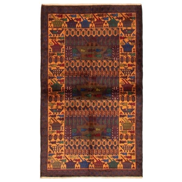 slide 1 of 9, ECARPETGALLERY Hand-knotted Rare War Dark Navy Wool Rug - 3'11 x 6'7 Dark Navy - 3'11 x 6'7