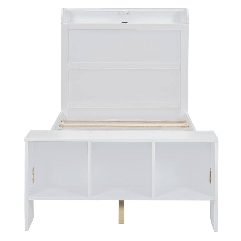 Platform Bed with Built-in Shelves,LED Light and USB Ports,Full/Twin Size