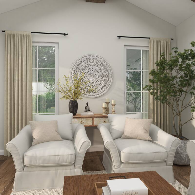 White Wood Handmade Intricately Carved Round Mandala Floral Home Wall Decor