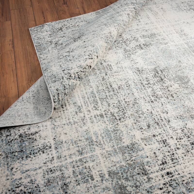 Theory Distressed Dusty Blues / Greys Abstract Area Rug