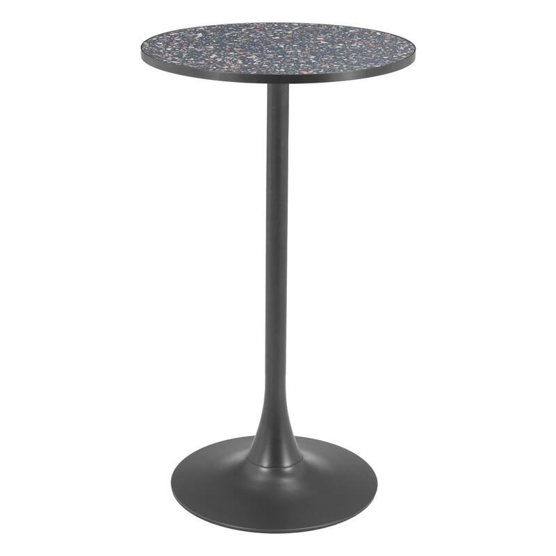 HomeRoots 24" Black Faux Terrazzo and Steel Rounded Bar Table - 24.00 in. x 41.70 in. x 24.00 in.