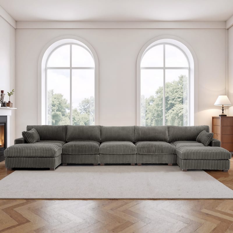 Modern Oversized Plush Corduroy Modular Sectional Sofa with 2 Ottomans