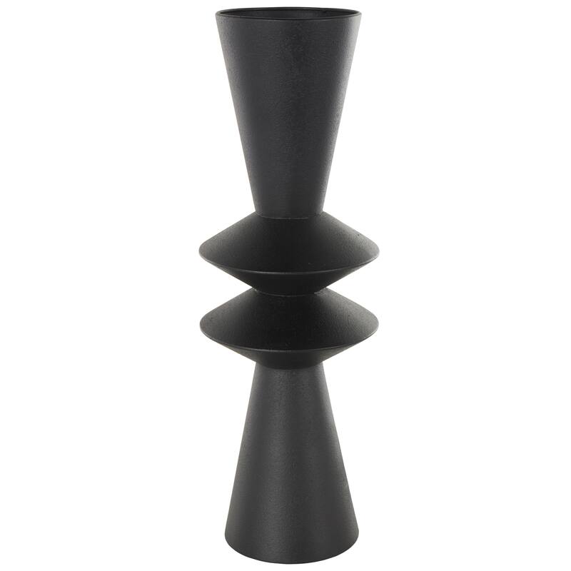 Black Metal Art Deco Fluted Decorative Vase