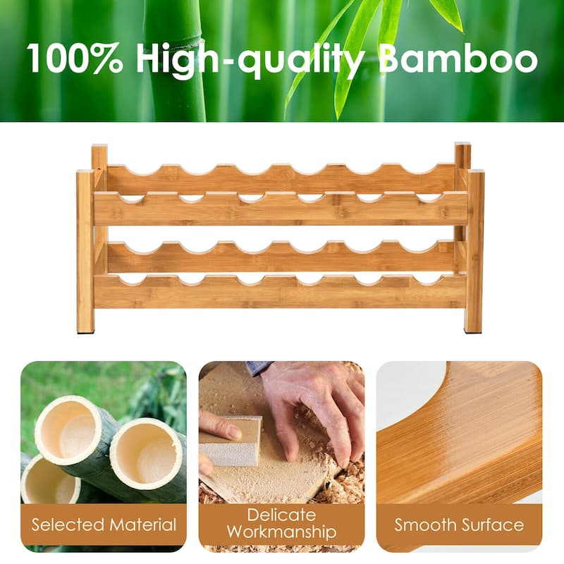 Gymax 2-Tier Bamboo Wine Rack 12 Bottles Display Storage Shelf Holder - See Details