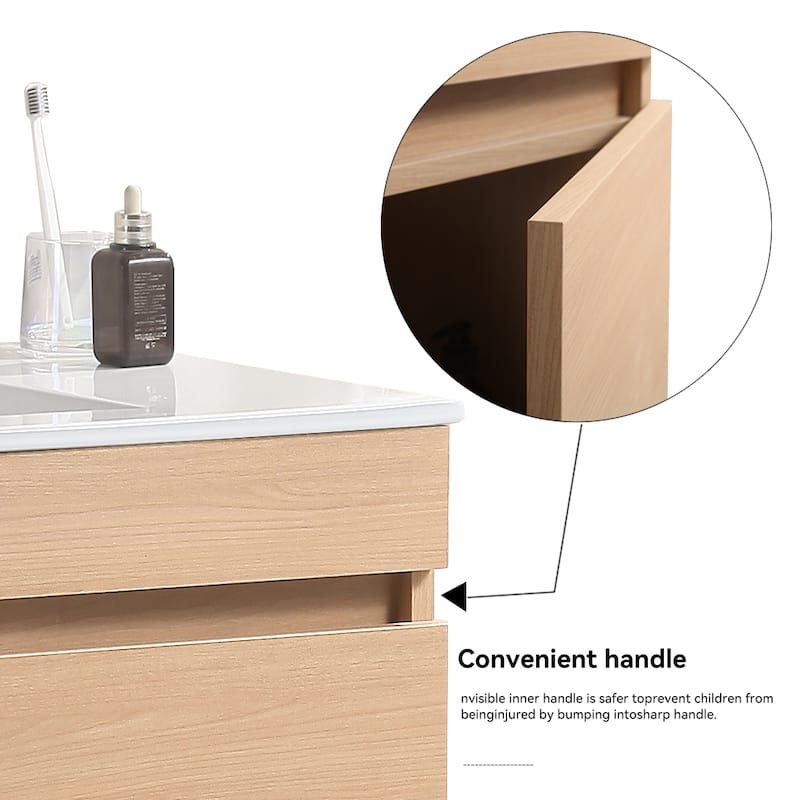 36"Wall Mounted Bathroom Vanity with White Ceramic Basin,Two Soft Close Cabinet Doors,Solid Wood,Excluding faucets