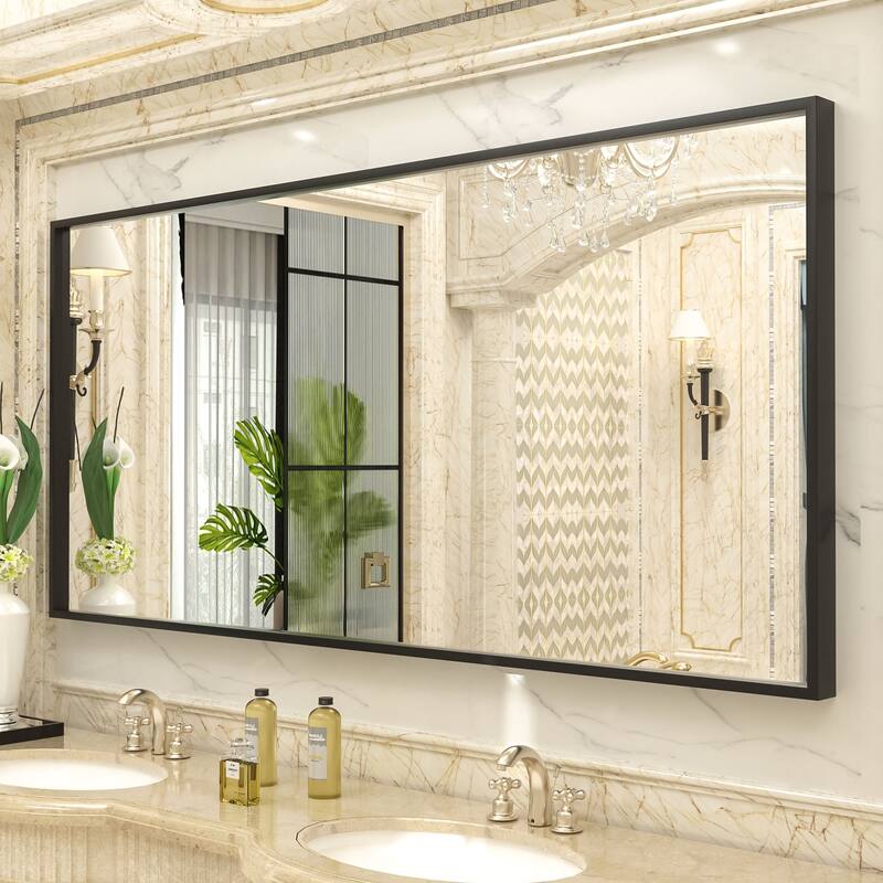 Aluminum Alloy Framed French Cleat Mounted Tempered Glass Wall Vanity Mirror - 72" x 36"