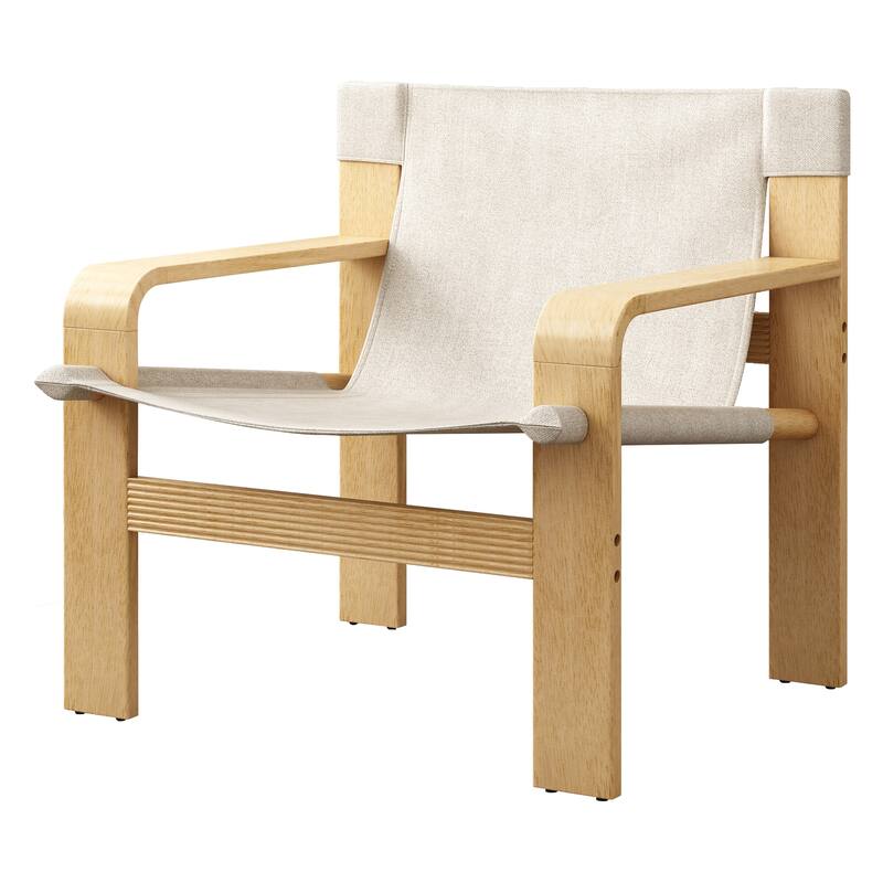 Oak Frame Mid-Century Accent Chair with Washable Linen Upholstery and Wide Armrests（250lb Capacity）
