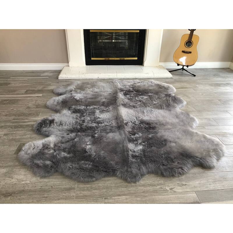 Dynasty Natural 8-Pelt Luxury Long Wool Sheepskin Shag Rug - 5'5 x 6'8"
