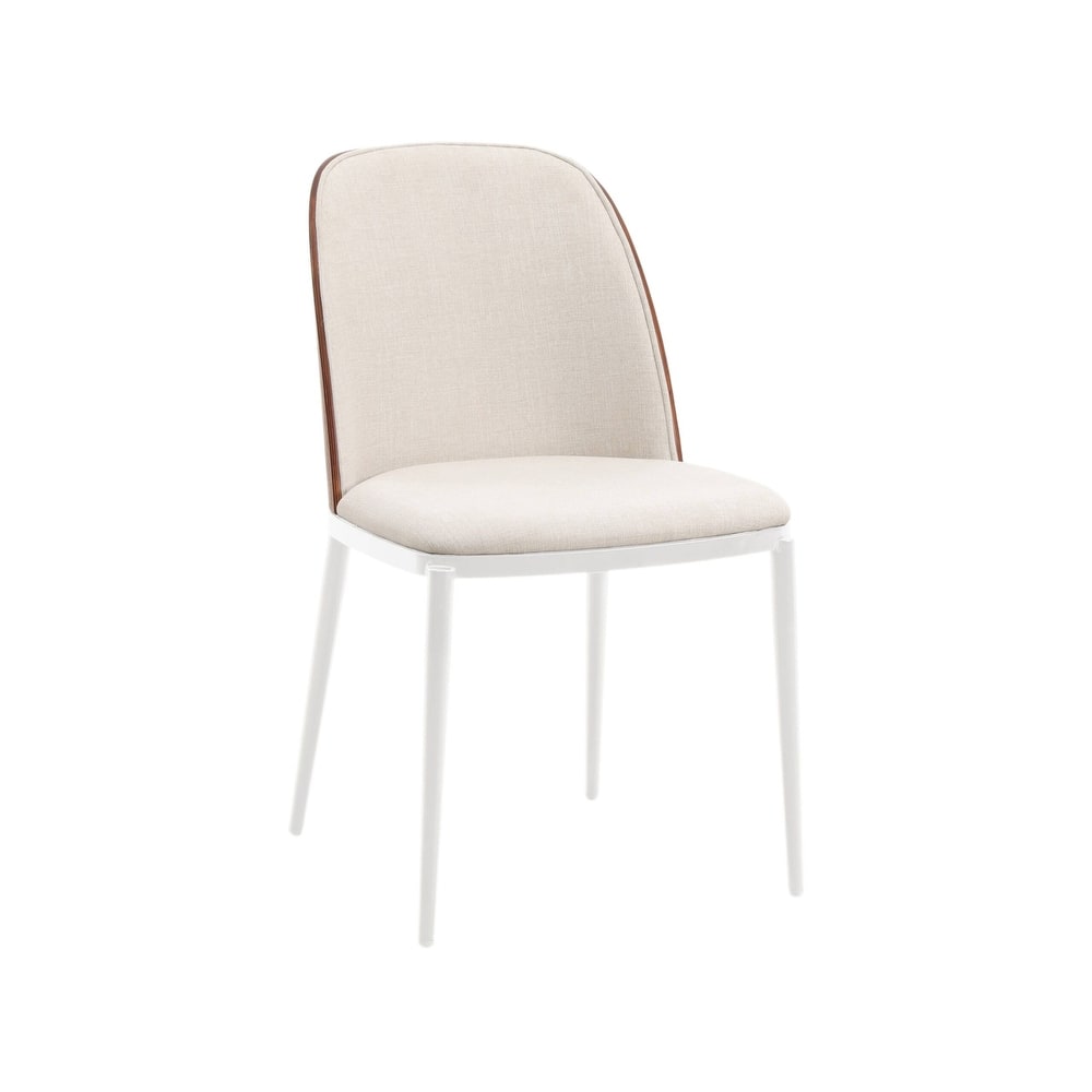 Tule Modern Leather or Fabric Upholstered Accent Dining Chair with White Metal Legs for Home, Cafe, or Restaurant