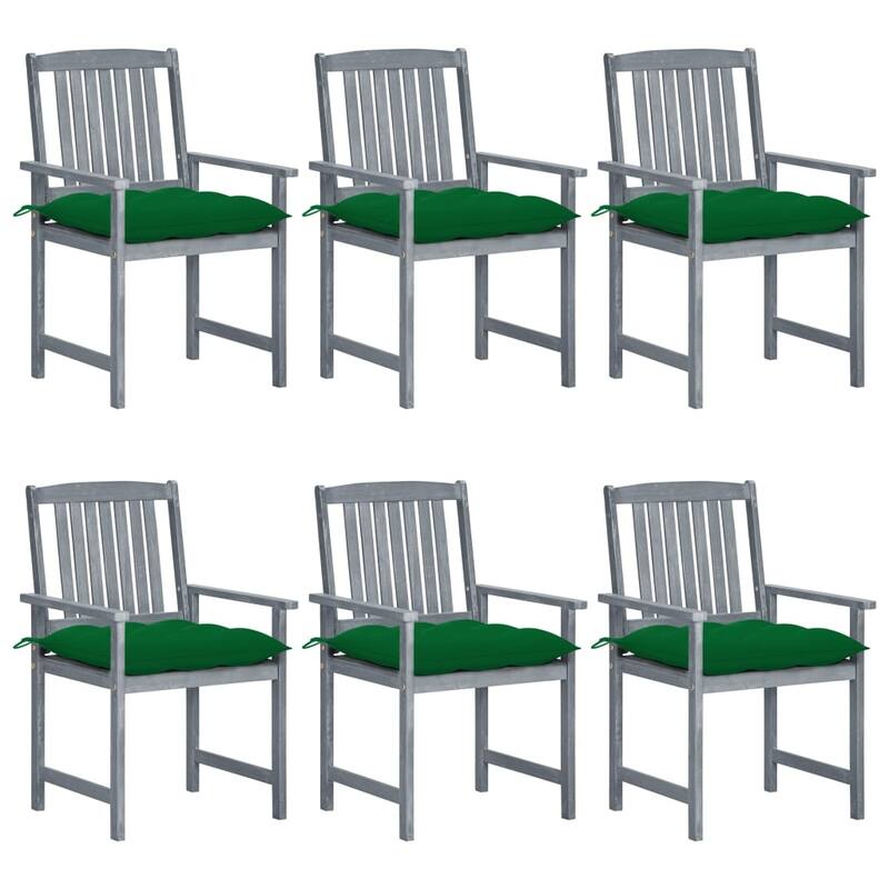 vidaXL Patio Chairs Outdoor Dining Chair with Cushions Gray Solid Wood Acacia - 6-Piece Sets - Green