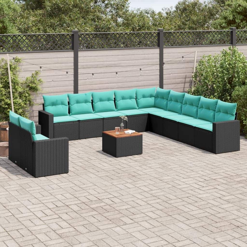 vidaXL Patio Sofa Set with Cushions Outdoor Furniture 12 Piece Poly Rattan - 25.8x 24.4x 27.2