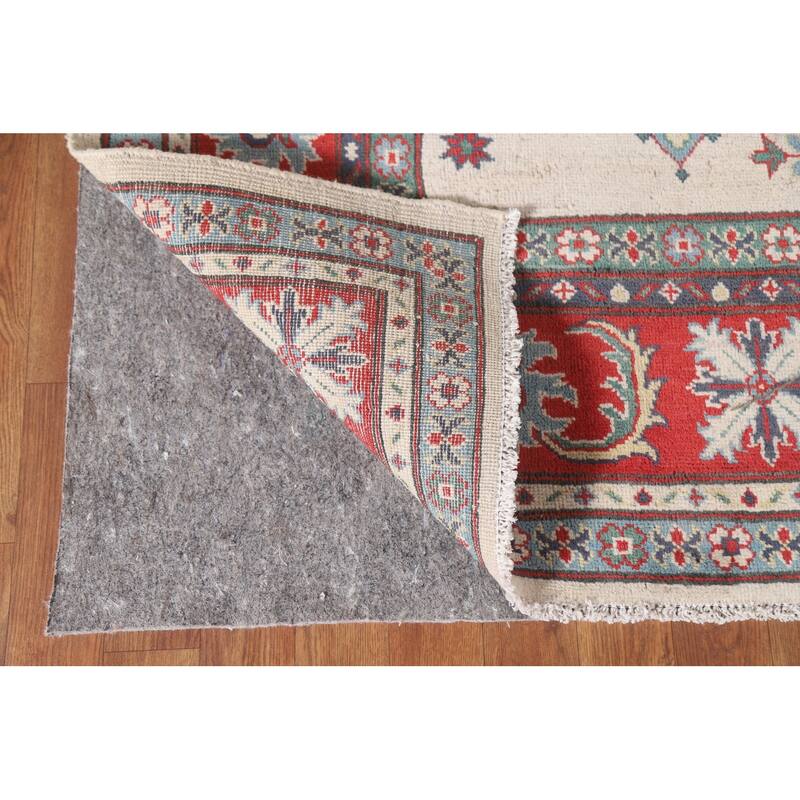 Hand Knotted Oriental 100% Wool Carpet Traditional Geometric Beige & Ivories Kazak Area Rug - 8' 11'' X 5' 11''