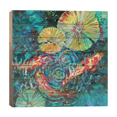 Pesci In Sunflowers Print On Wood by Iris Scott - Multi-Color