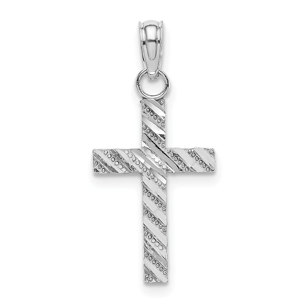 14k White Gold Diamond Cut Cross Pendant