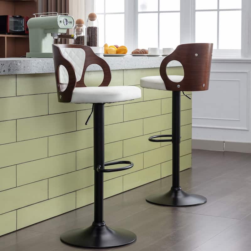 Swivel Bar Stools Set Kitchen Island Counter Height Bar Chairs Faux Leather Upholstered Armless Counter Stools
