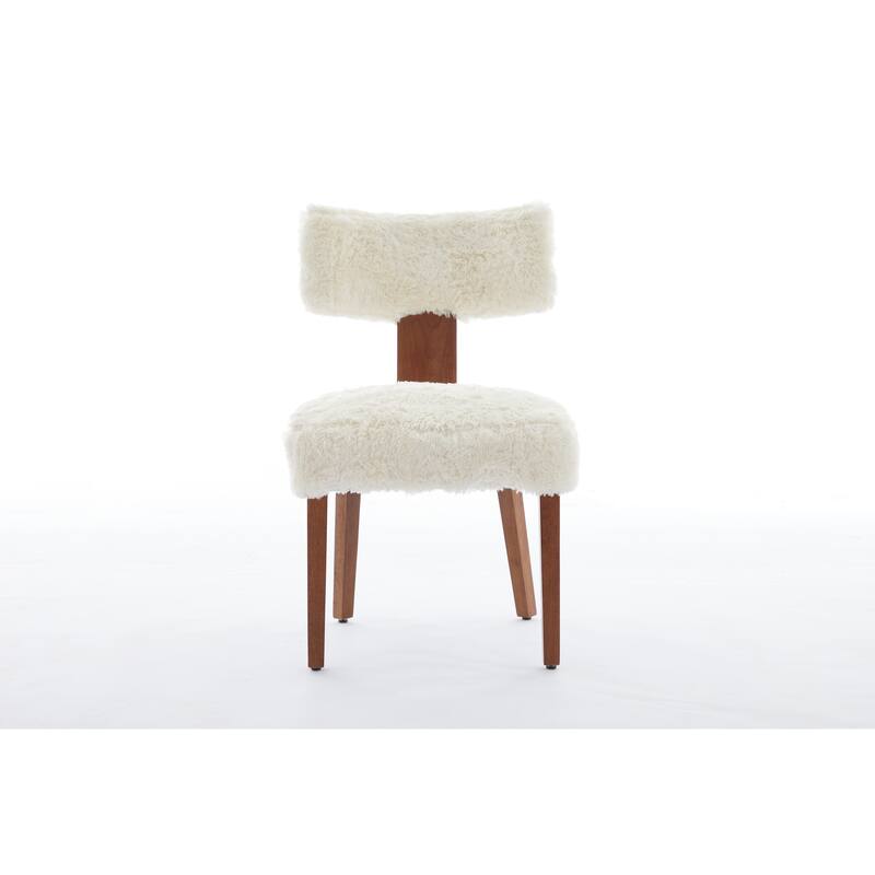 Dining Chairs Set of 2, Fur Fabric Armless Chairs with Curved Wingback and Solid Wood Legs for Dining Room