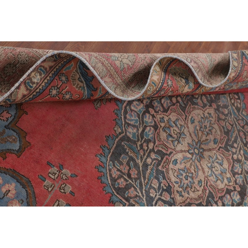 Distressed Tabriz Persian Vintage Rug Handmade Wool Carpet - 8'2" x 11'3"