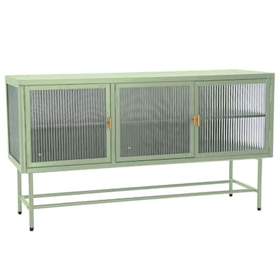 Retro Style TV Stand with Reeded Glass Design and Detachable Shelves