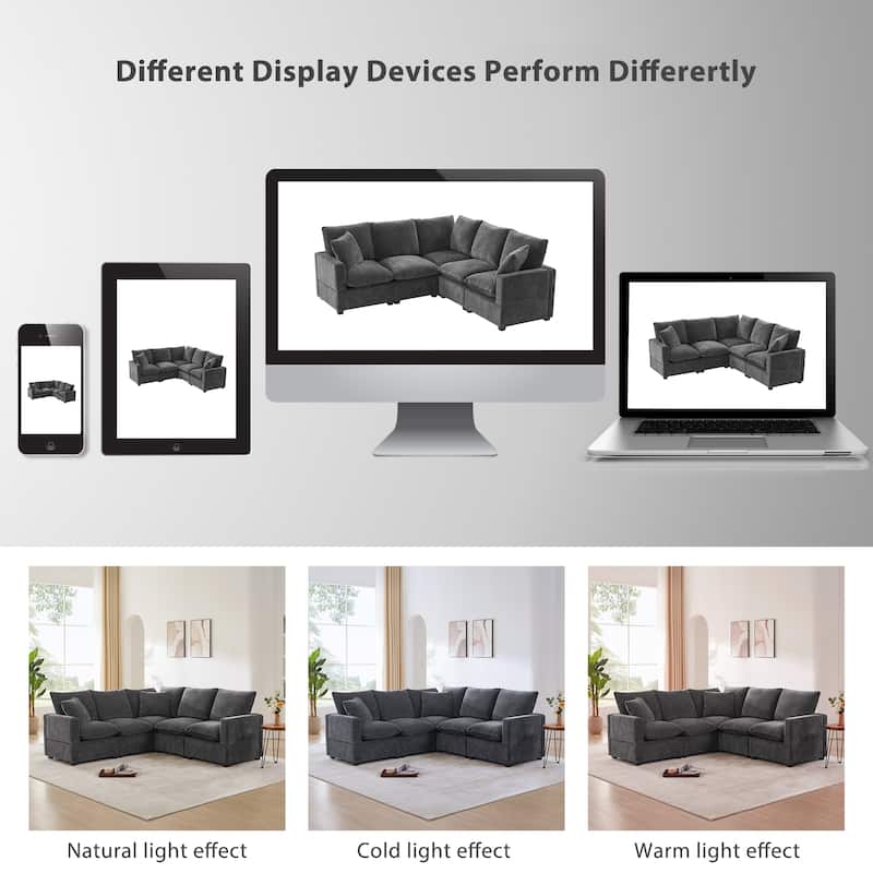 [VIDEO provided] [New] 84*84" Modern L Shape Modular Sofa, 5 Seat Chenille Sectional Couch Set with 2 Pillows Included, Freely C
