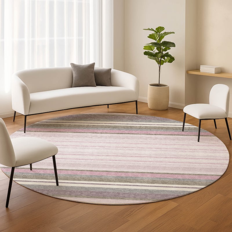 Machine Washable Indoor/ Outdoor Modern Stripes Chantille Rug