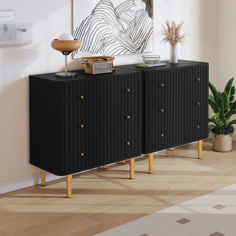 Modern White Dresser,3 Drawer Fluted Wood Storage for Bedroom