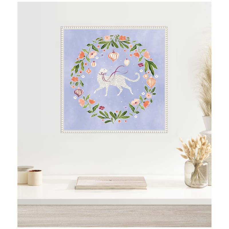 Kate and Laurel JL Cat Botanical Wreath by Jill Labieniec Framed Canvas Wall Art Print