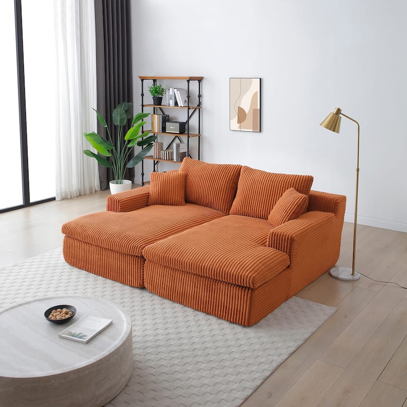 Oversized Sectional Lounge Sofa, Sleeper Sofa with Cloud Plush, Sofa Bed Loveseat Sofa for Living Room - Orange