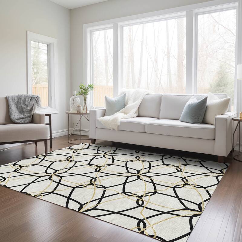 Machine Washable Indoor/ Outdoor Abstract Prism Chantille Rug