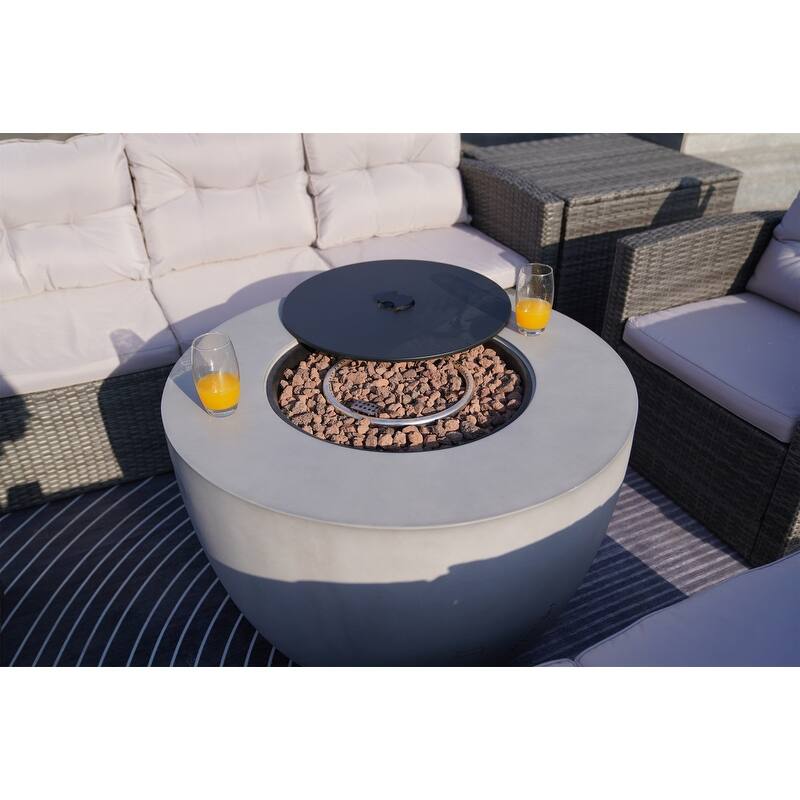 7-Piece Outdoor Wicker Conversation Sofa Set with Fire Pit