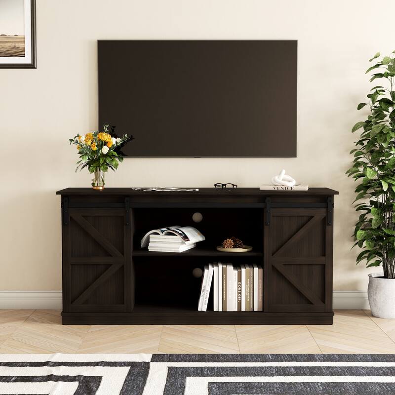 Farmhouse TV Stand for up to 60" with Sliding Barn Door