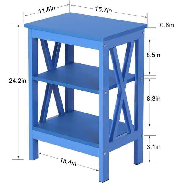 dimension image slide 1 of 5, Modern Nightstand with 3-Tier Storage Shelves, Nightstands Set of 2