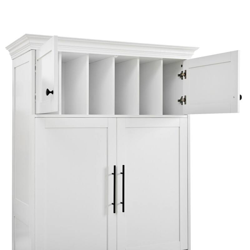 Farmhouse 72.6" Tall Kitchen Pantry with 4 Doors Storage Cabinet , 2 Drawers and Pull-out Trays for Cake Pan Storage Organizer