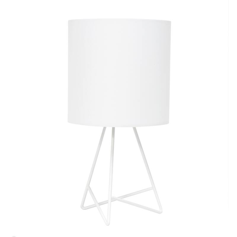 14" Minimalist Three-Legged Wire Table Lamp with Drum Shade and Fabric and Metal Perfect for Living Room - 7”L x 7”W x 14”H - White-White-Shade