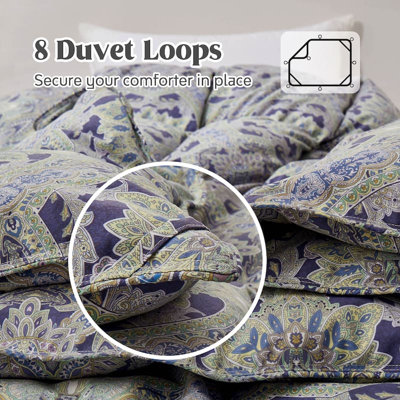 All Season Paisley Floral Printed Vintage White Goose Feather Down Comforter