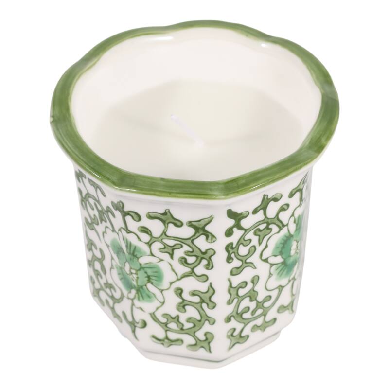 Modern Chinoiserie Ceramic Candle - Plumeria Scented - 4.0"