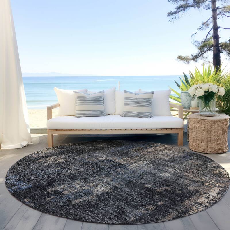 Machine Washable Indoor/ Outdoor Chantille Contemporary Abstract Rug - Charcoal - 8' x 8'